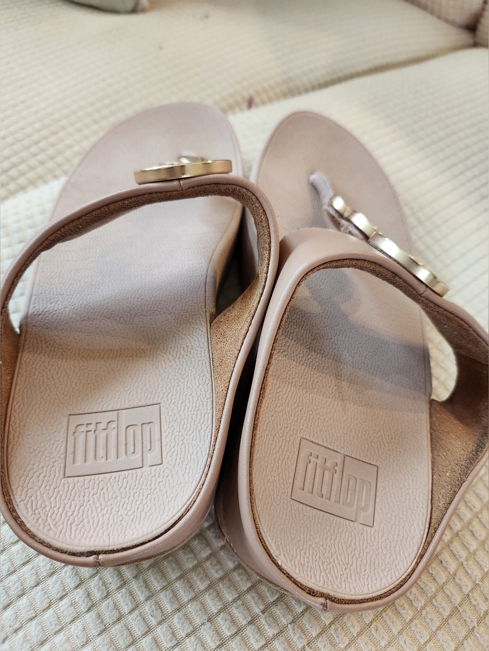 FitFlop BEIGE Thong Sandals with Gold Circle Accents - Picture 7 of 8